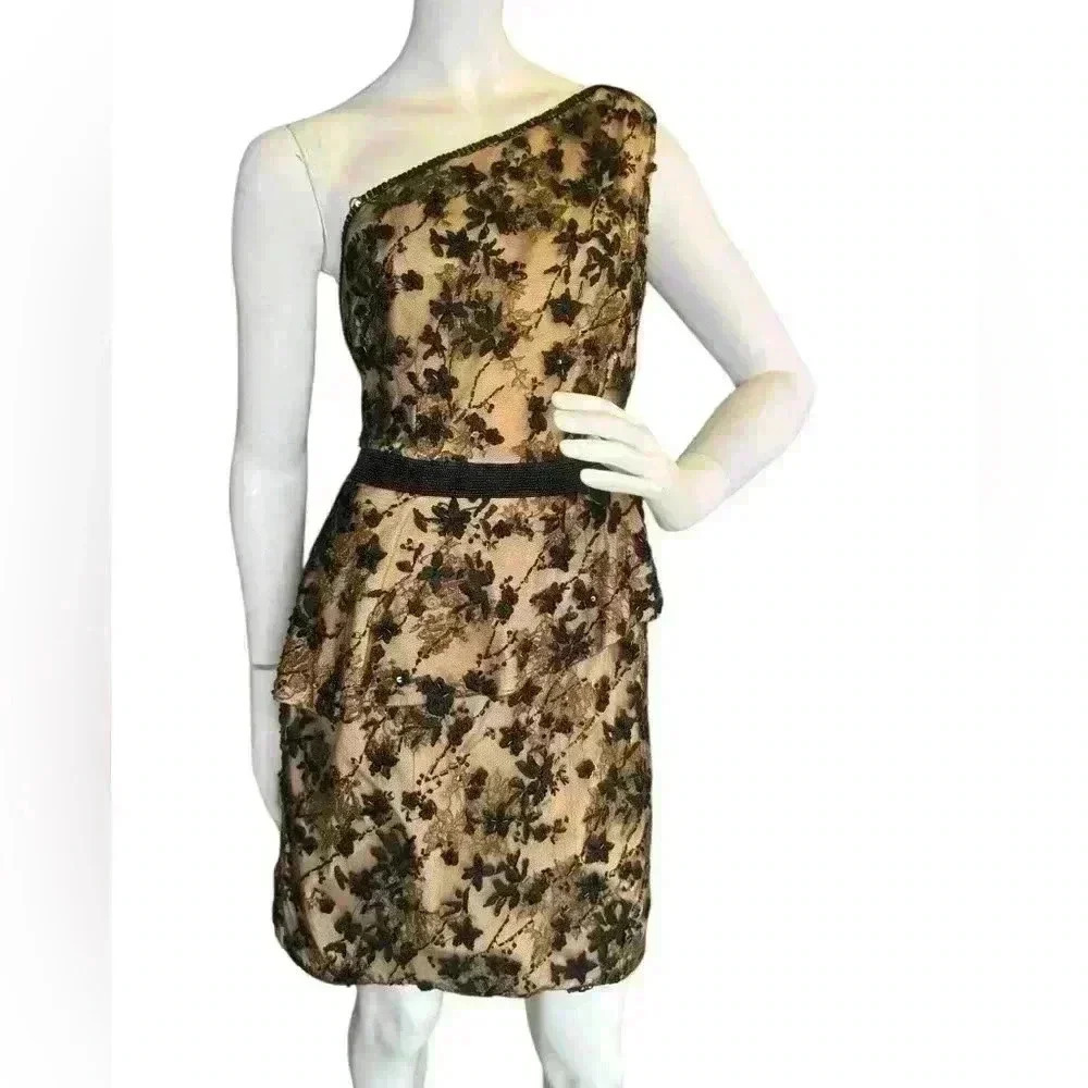 Carmen Mar Valvo 1990 Black Beaded Cocktail Halter Dress Size 12.